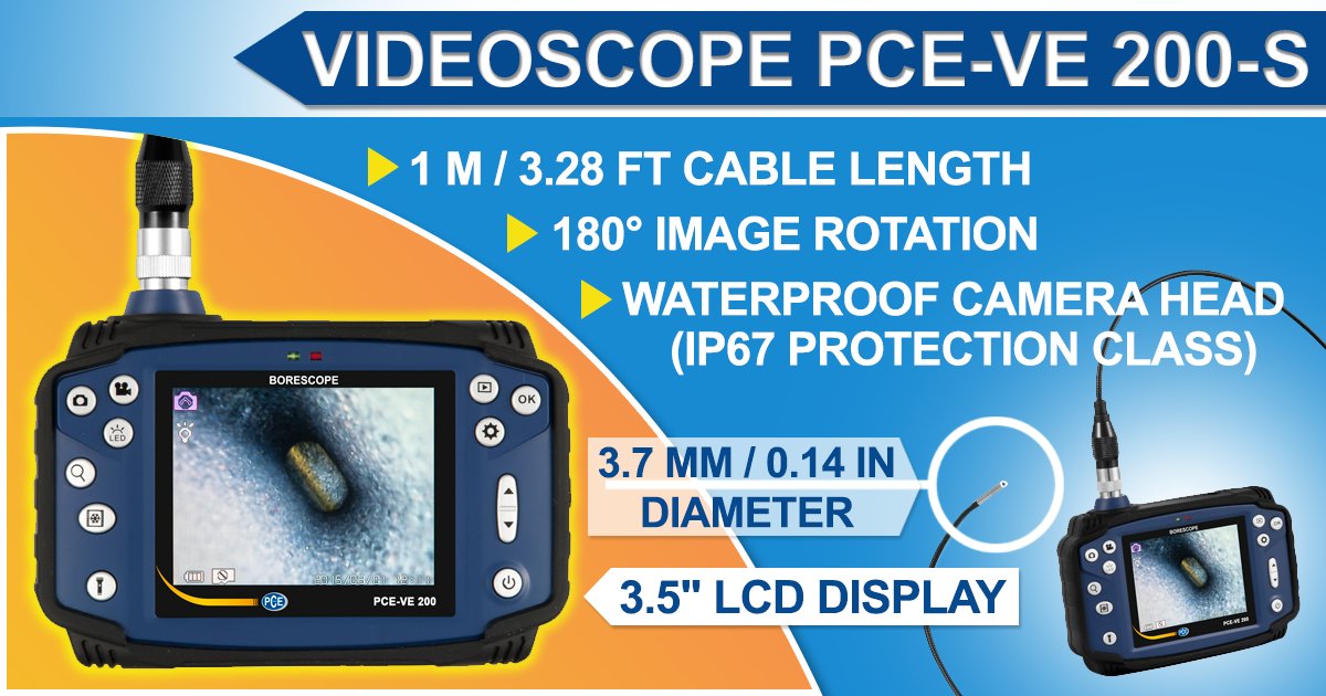The PCE-VE 200-S is an #industrial inspection camera for the non-destructive evaluation (NDE) of engines, machines and more. For diagnosing issues in hard-to-reach places, the waterproof #camera head features 6 LED lights with adjustable intensity. ➡️ ow.ly/vRCc50Ckd9s