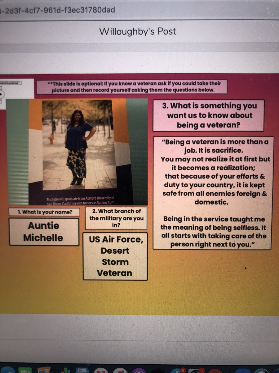 Interview Challenge: Students could interview a Veteran to help celebrate Veteran’s Day- here is one student’s awesome submission! #EveryoneCanCreate #AppleEDUchat  #30DaysOfCreativity <a href="/OrchardSTEM/">Orchard STEM School</a> <a href="/AppleEDU/">Apple Education</a> <a href="/CLEMetroSchools/">Cleveland Metropolitan School District</a>