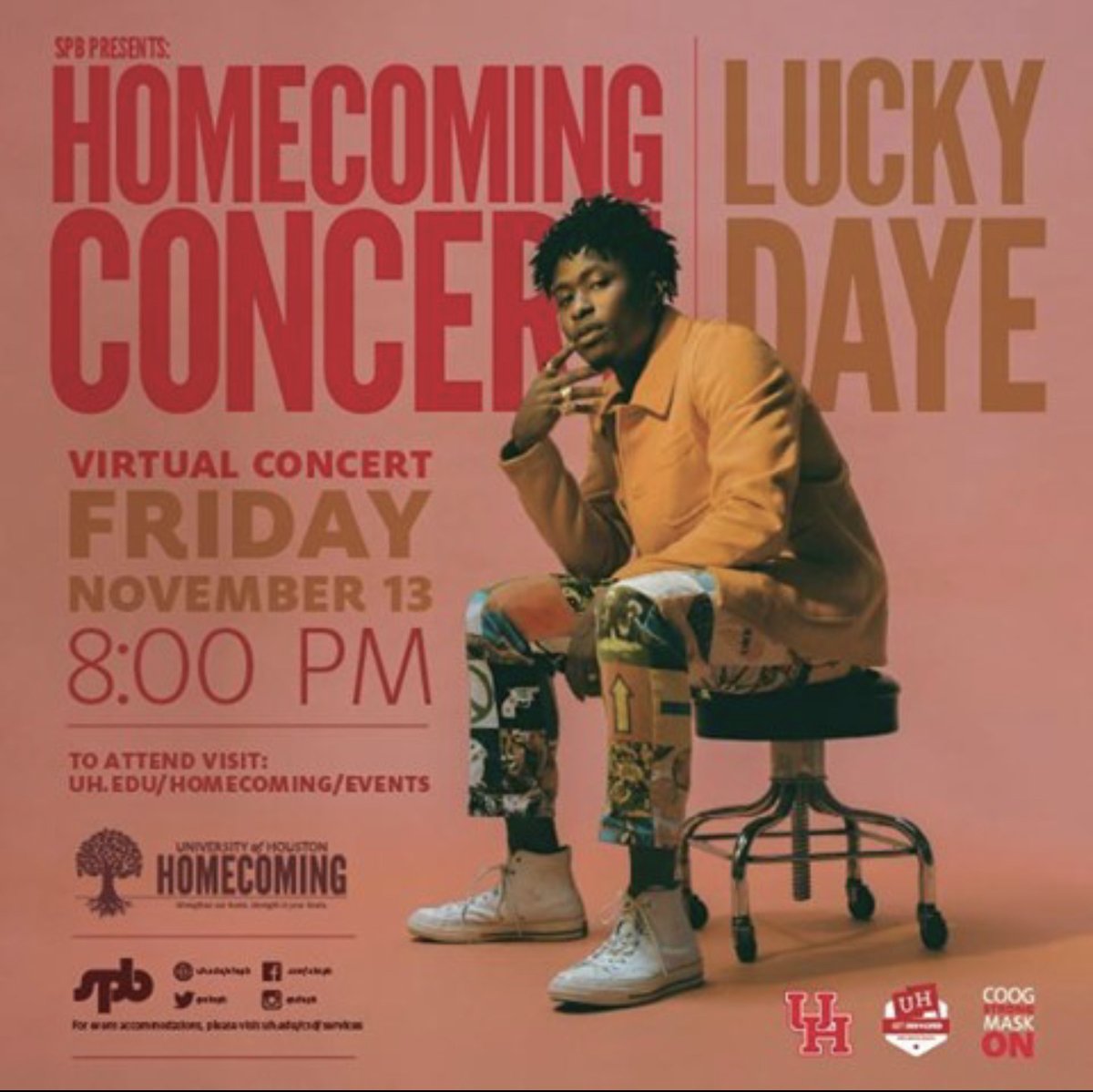 T-30 minutes until the Lucky Daye concert! Tune in via the homecoming website!
