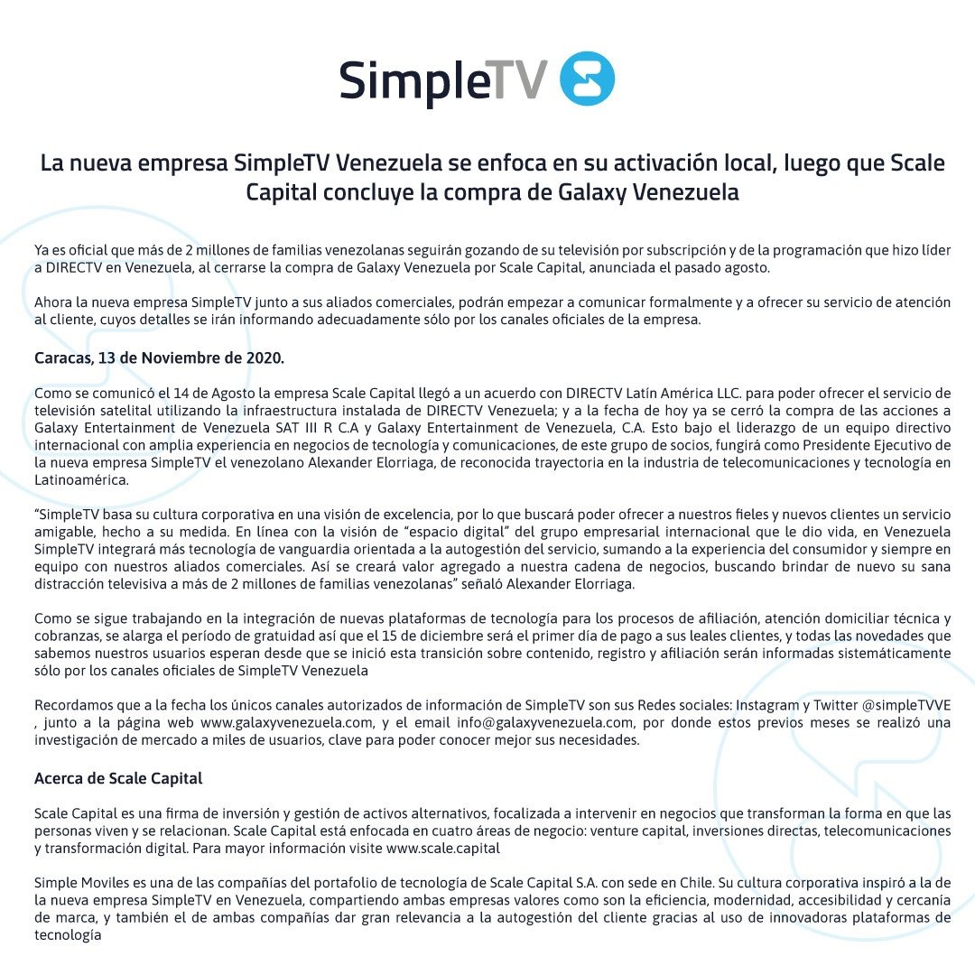 Saludos, estimados usuarios. Hacemos público este comunicado para conocimiento de todos.

#SimpleTV