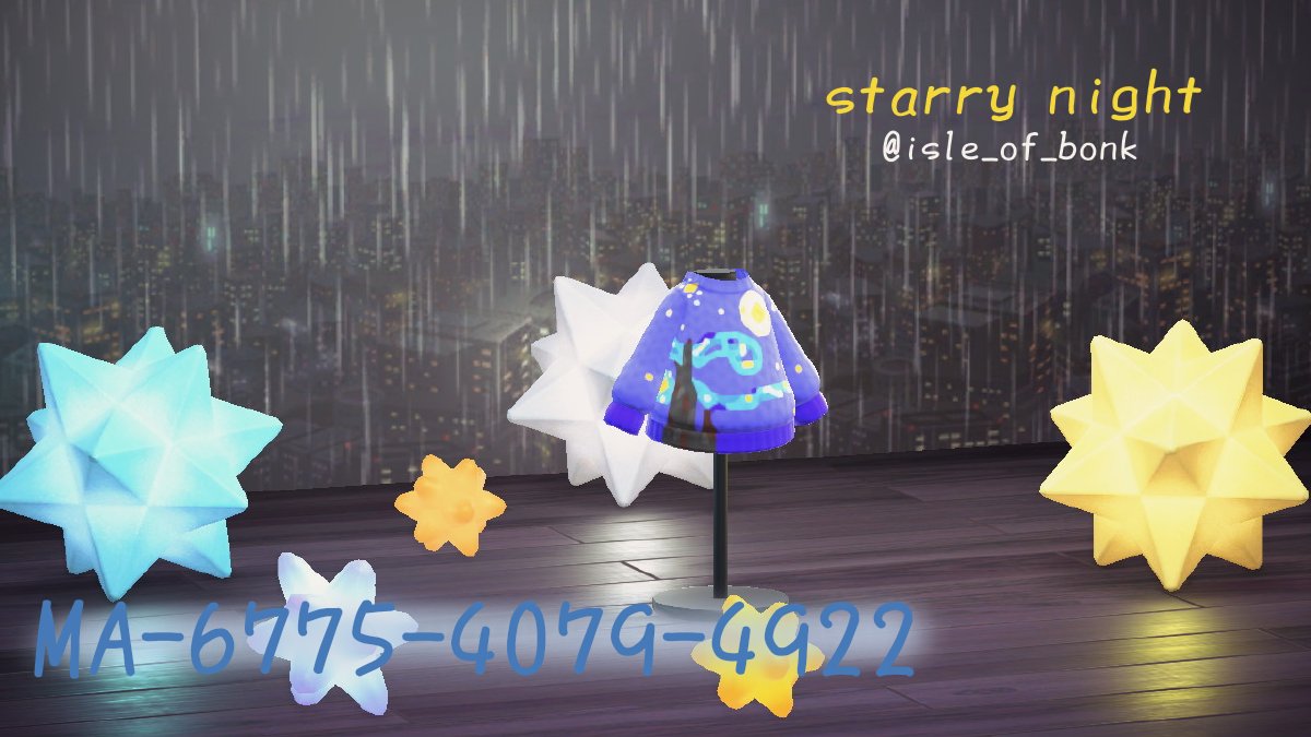 isle_of_bonk's tweet photo. I made a Starry Night sweater! I really love this painting &amp; Van Gogh, so I'm really happy with this sweater 😊 if you download it and wear it, please take a picture and tag me, I'd love to see it! ✨💙 

#acnh #animalcrossingdesigns #ACNHDesign https://t.co/DApx9aNI7a