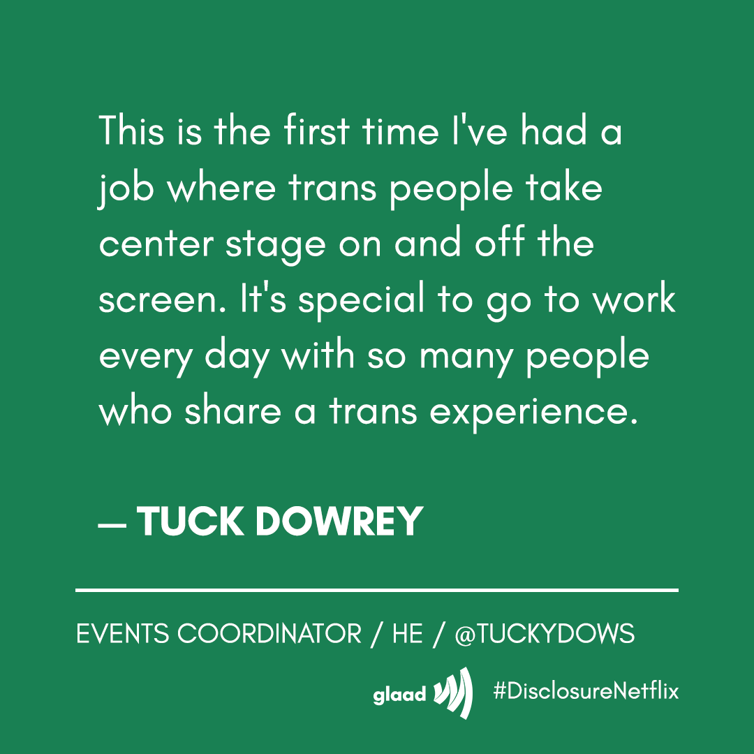 Disclosure_Doc's tweet photo. @glaad @Lavernecox @SamFederFilm @NetflixFilm @Most For Tuck Dowrey (@TuckyDows), working on a project like #DisclosureNetflix that includes so many trans people is something special.
During #TransAwarenessWeek with @GLAAD, we’re featuring members of our team with a special #DisclosureBTS series of profiles. https://t.co/8iE92l1eji
