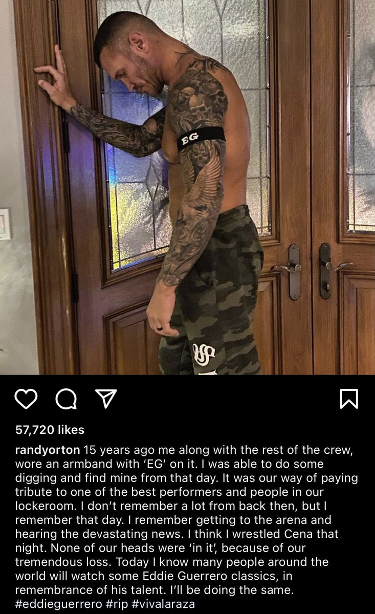 BRWrestling's tweet photo. Randy Orton paid tribute to Eddie Guerrero on the 15-year anniversary of his death 🙏 https://t.co/q2wbTn6yJq