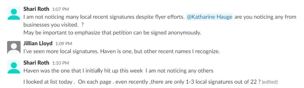 SaferBoulder's tweet photo. Safer Boulder talks a big game about the popularity of their petition demanding more police repression on people experiencing homelessness in Boulder, but internal chats show that much of their support is from out of state https://t.co/vYttKdi2tJ