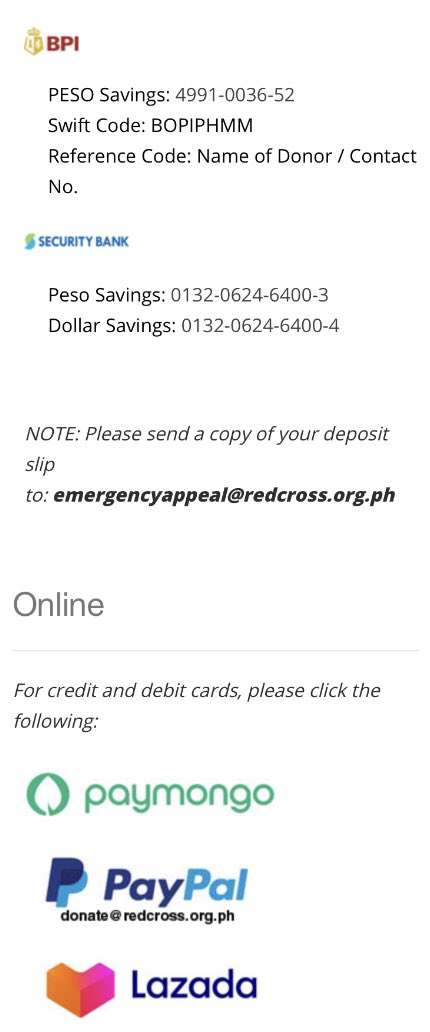 two_oh_teen's tweet photo. If you still dont know where to donate, pls consider Philippine Red Cross. They have clusters of active volunteers in different areas and can easily utilize donated funds and dispatch their volunteers on the grounds. they accept cash &amp; in kind donations
https://t.co/0ERnot3Xto https://t.co/bi3ZOOz5xg