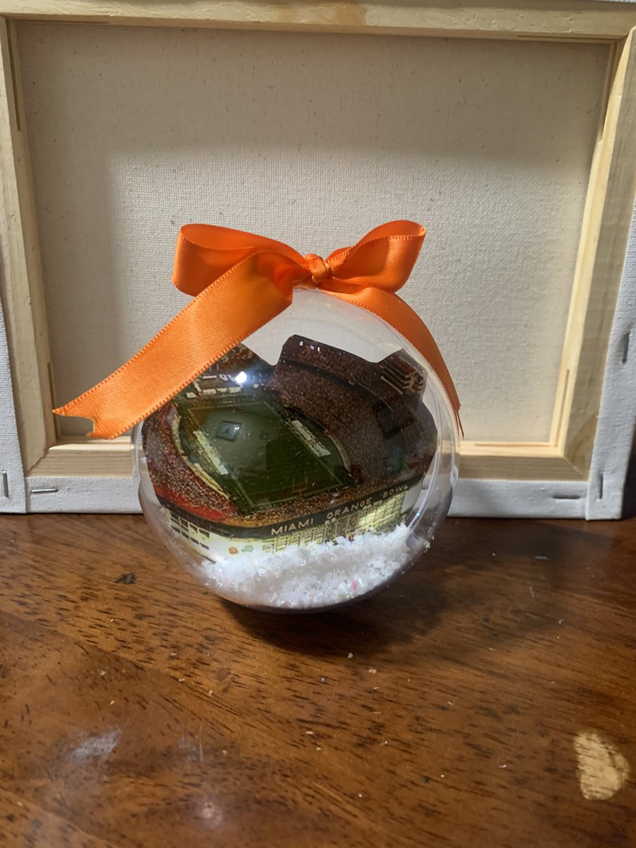 JP_MIA305's tweet photo. The Miami Orange Bowl is @CanesFootball . Turned that iconic stadium into a Christmas ornament for my tree! @MiamiHurricanes #Canes #TheU #TheOB #Miami https://t.co/qq26iT9sn5