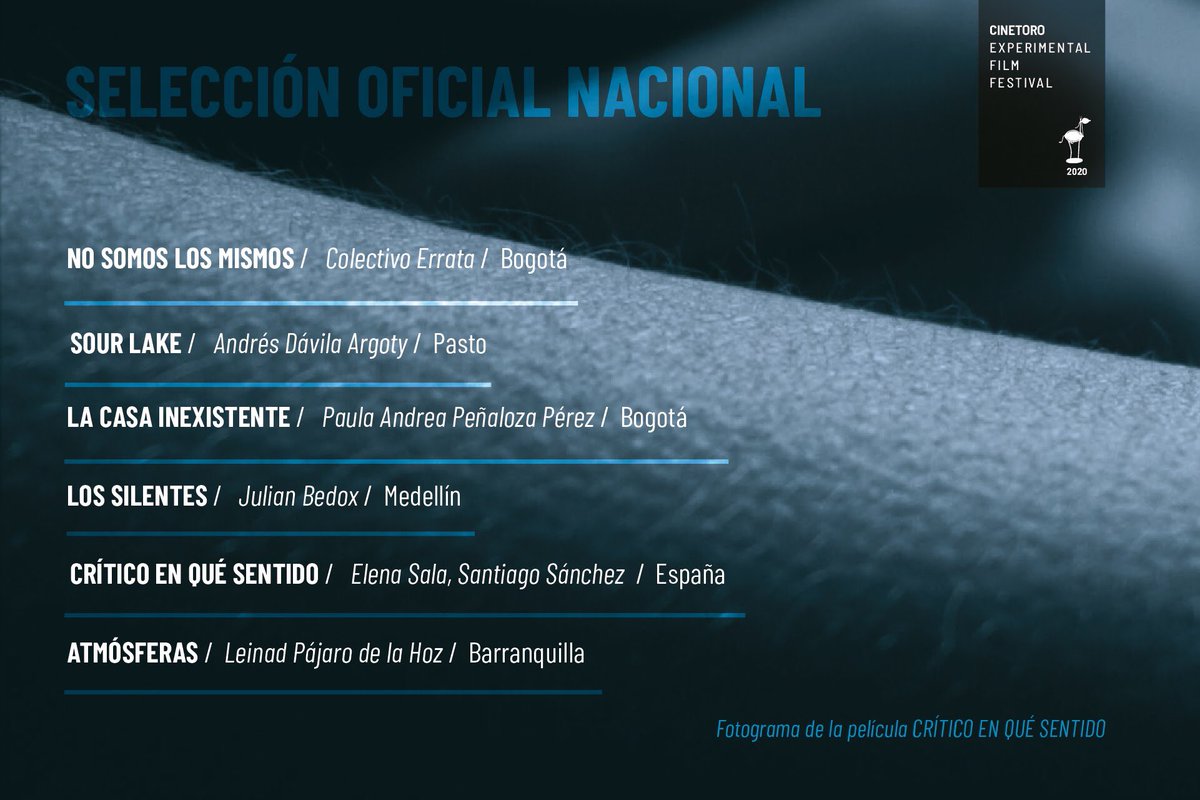 cinetoro's tweet photo. SELECCIÓN OFICIAL NACIONAL
Sección dedicado a enaltecer la producción experimental en Colombia.

📣CineToro Experimental Film Festival
Noviembre 24 al 29 del 2020
#CineToro #13Experimental #2020Experimental #CTEFF13 #torovalledelcauca #torovalle https://t.co/Jtb3HEupRN