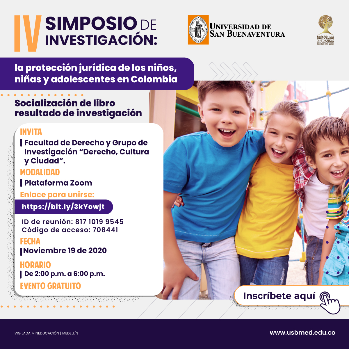 USBmed's tweet photo. #VirtualUSB
Conoce sobre la protección jurídica en los niños, niñas y adolescentes en Colombia, nuestro simposio de investigación organizado por la Facultad de Derecho. Te presentamos la agenda ¡Prográmate!
🗓 19 de noviembre
⏰ 02:00 p.m. https://t.co/qvY7zRZ4ZR