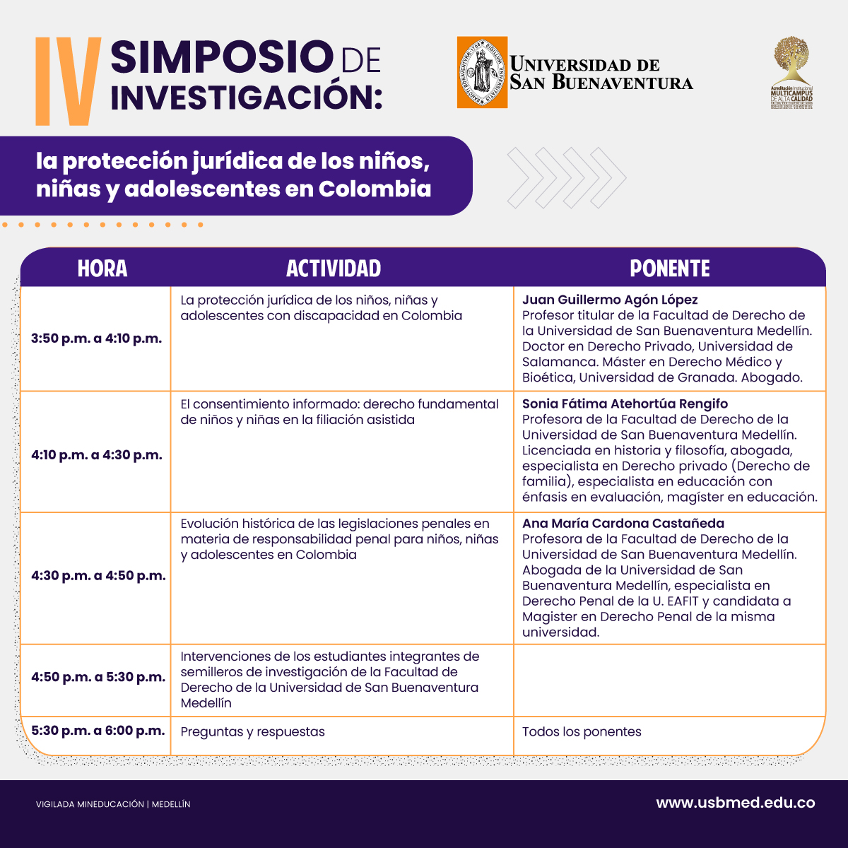 USBmed's tweet photo. #VirtualUSB
Conoce sobre la protección jurídica en los niños, niñas y adolescentes en Colombia, nuestro simposio de investigación organizado por la Facultad de Derecho. Te presentamos la agenda ¡Prográmate!
🗓 19 de noviembre
⏰ 02:00 p.m. https://t.co/qvY7zRZ4ZR