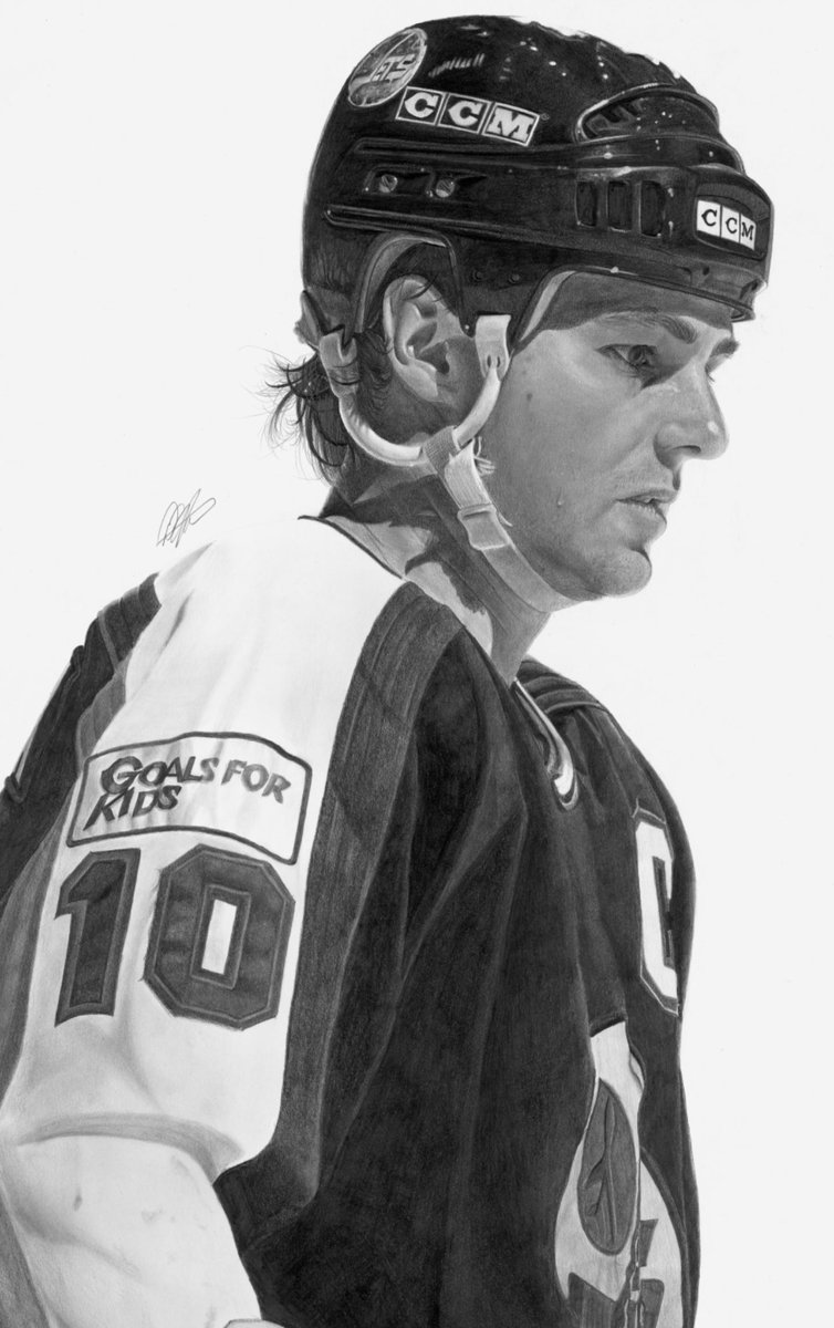 NHL's tweet photo. Dale Hawerchuk: Remembered forever through art. 💜 #HockeyFightsCancer 

(🎨 IG/pietensart) https://t.co/A9PMBPwb9P