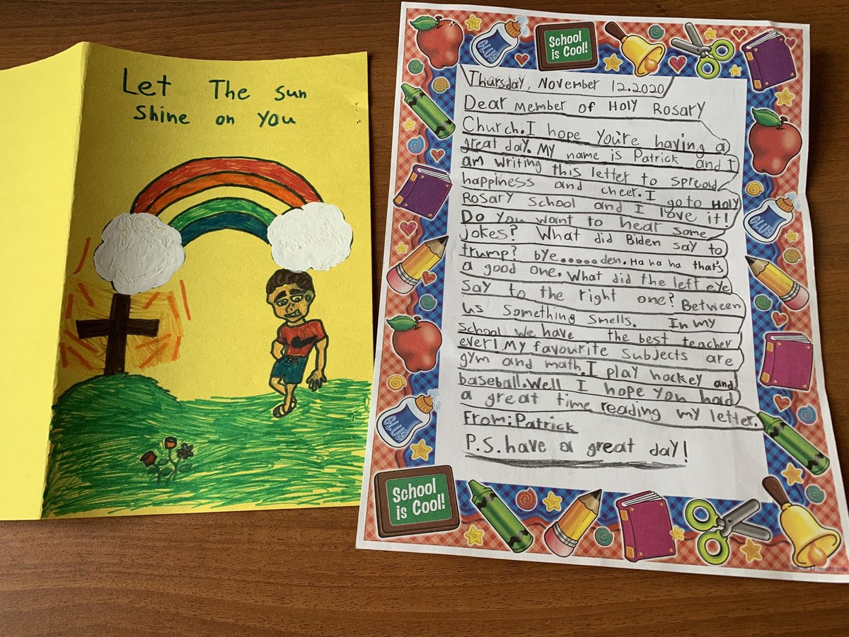 mullally_5's tweet photo. Thank you, Mrs. Edmonstone for helping our Grade 5s share their sunshine with Seniors in our community who may be isolated due to Covid concerns. https://t.co/qpnOZEU7yg