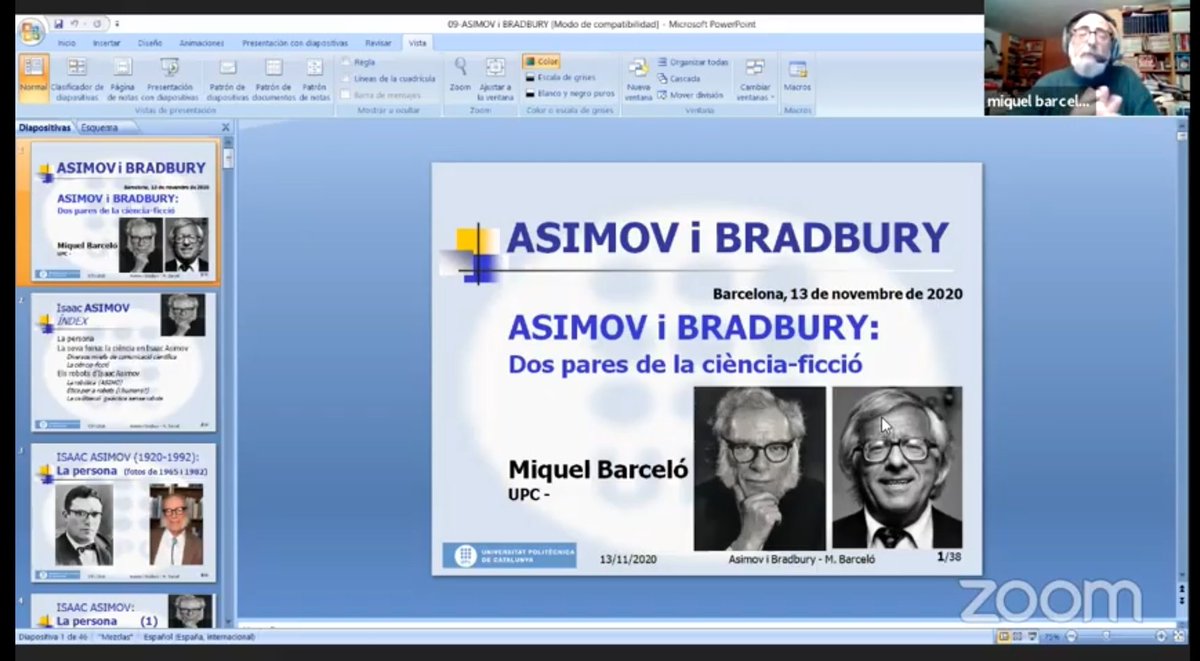 olga_hm's tweet photo. 💻 Avui he assistit a l'acte inaugural d'una nova edició de #CollFantasy, amb Miquel Barceló recordant dos gran de la ciència ficció 🤖 en el centenari del seu naixement: Asimov i Bradbury. https://t.co/OlMu5FRWKj