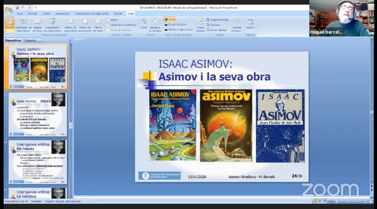 olga_hm's tweet photo. 💻 Avui he assistit a l'acte inaugural d'una nova edició de #CollFantasy, amb Miquel Barceló recordant dos gran de la ciència ficció 🤖 en el centenari del seu naixement: Asimov i Bradbury. https://t.co/OlMu5FRWKj