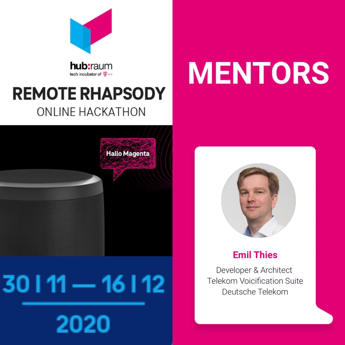 Anrufliste's tweet photo. #RemoteRhapsody is the upcoming #voicefirst #hackathon for @deutschetelekom #SmartSpeaker & #VoicePlattform #HalloMagenta organised by @hubraum
I am so proud of supporting it as a mentor and giving something back #werksstolz
Let’s see what is in for you: https://t.co/M4BdYtg6rC https://t.co/XxKkjp734U
