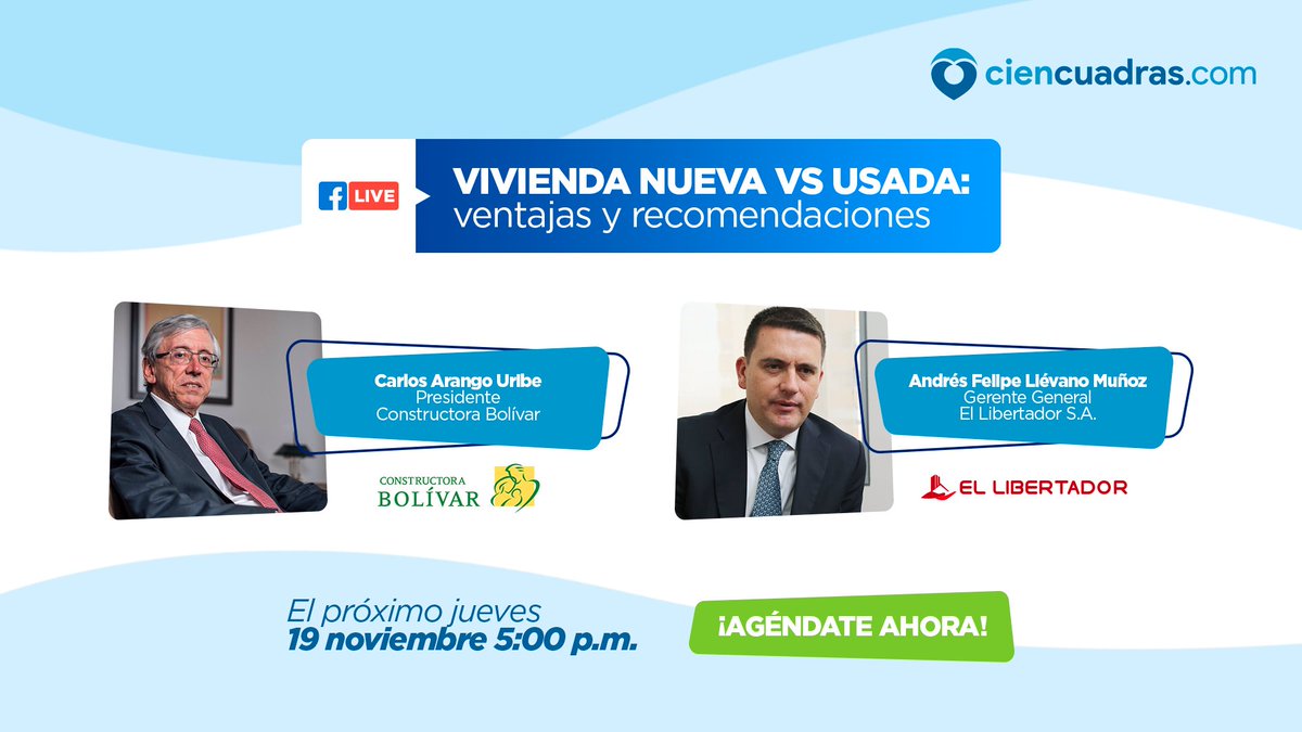 El próximo 19 de noviembre nos veremos de nuevo en un #FacebookLive para saber recomendaciones y ventajas de comprar en una vivienda usada o nueva.🏡✨ 
Conéctate con nuestros expertos invitados🎙️
Activa tu recordatorio 👉🏼 bit.ly/32DDfZJ ¡Te esperamos!