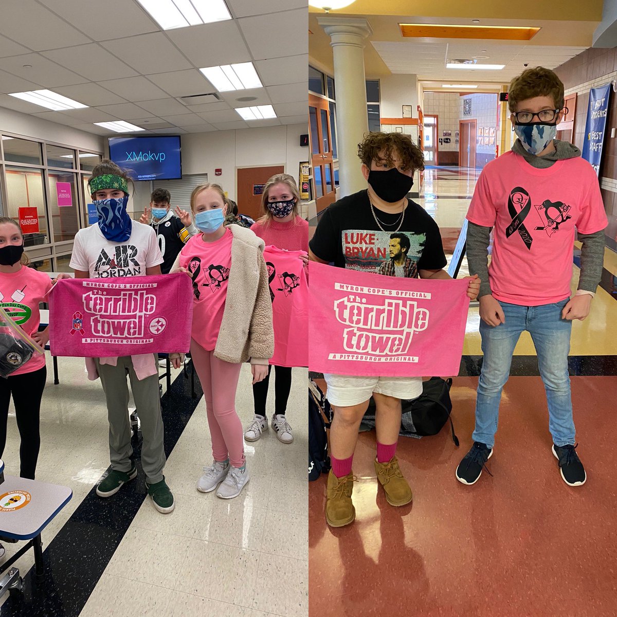 QVMSAsstPrinc's tweet photo. QVMS Pink Out Day 2 to recognize #BreastCancerAwareness was a success! Thank you @penguins @steelers for the give-aways! @QuakerValleyMS students &amp; staff are the best! @quakervalley https://t.co/2eF5D4wvw2
