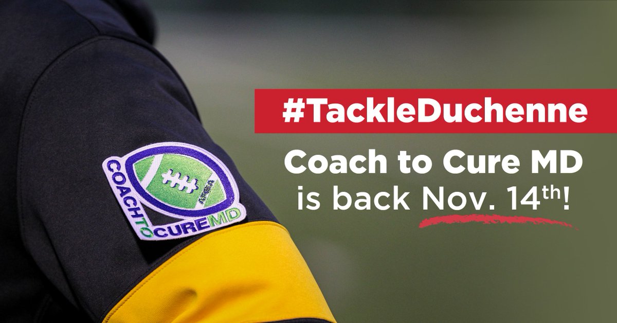 CoachToCureMD's tweet photo. It’s GAME DAY as we celebrate Coach To Cure MD presented by @wernerladderco! We are excited & grateful to our AFCA coaches around the country for wearing our patches & raising awareness. Be sure to tune in & share the excitement with everyone you can to help us #TackleDuchenne! https://t.co/m1h2viBgOp