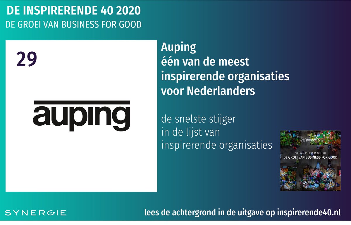 Woohoo! Auping has been acknowledged as the fastest riser in the list of 40 most inspiring organizations in The Netherlands. We hope it encourages other companies to take good care. Full report can be found here: synergie.nl/inspirerende40  <a href="/SynergieNL/">Synergie | Business for Good</a> #inspirerende40 #auping #bcorp
