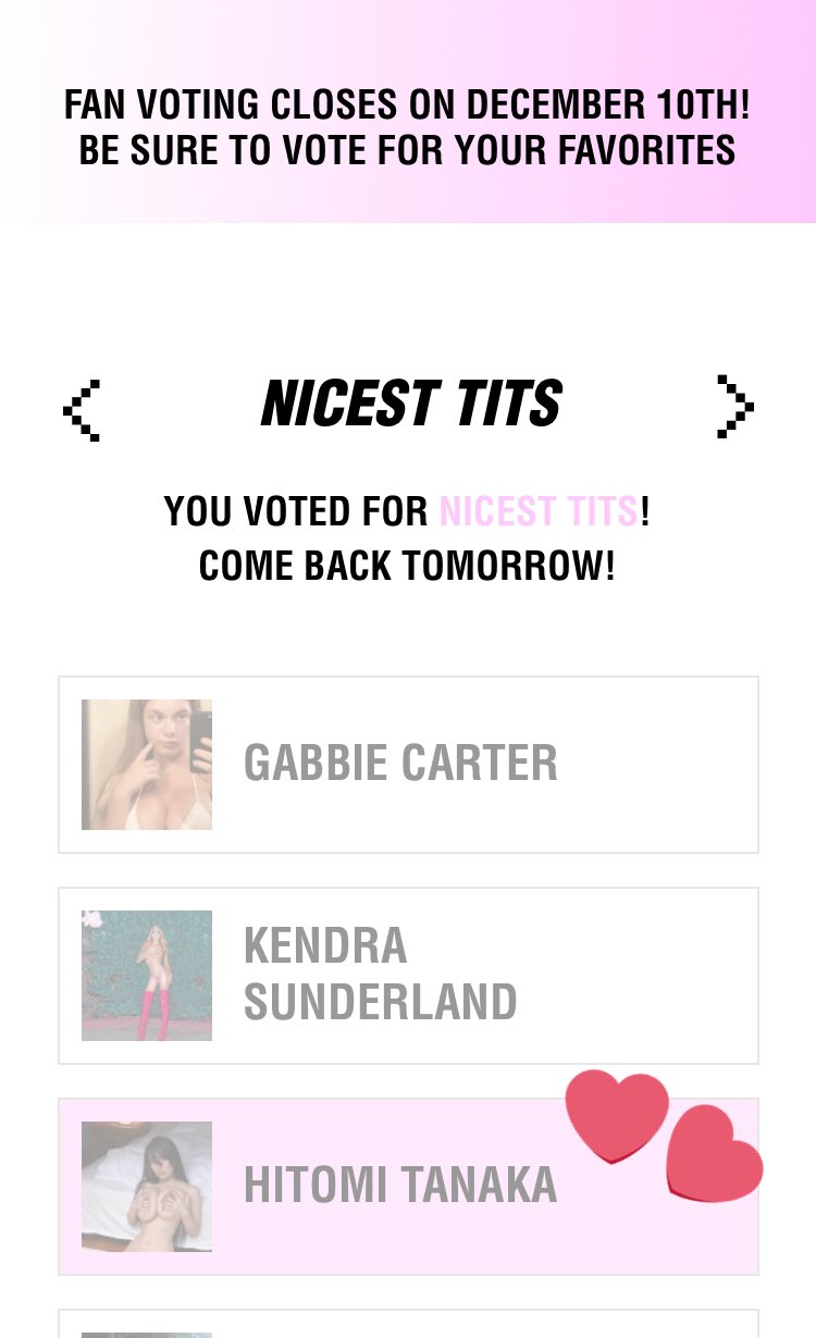 I have no followers, but at least my vote will always be safe for you @hitomi_official at ”NICEST TITS” because there is no comparison to you. I send you a lot of love. https://t.co/fyMP4ZmHeE https://t.co/ZbPUrNY05E