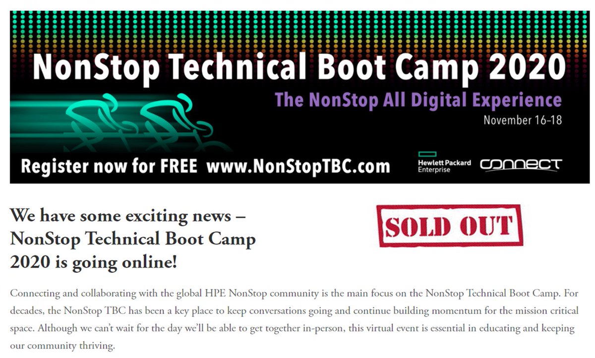 RichardKBuckle's tweet photo. Fantastic news for @Connect2NonStop community - @HPE @HPE_Compute premier event NonStop Technical Boot Camp went virtual and "sold out" - who knew! #HPEinfluencer #HPEblogger #HPE_NonStop #HPENonStop #NonStopRocks https://t.co/oT9UPGL8SN