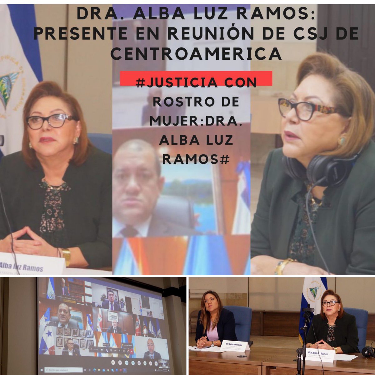 ItzaMartinez80's tweet photo. Hoy viernes 13 la Dra. Alba Luz Ramos tuvo una video conferencia de la Reunión ordinaria de las Cortes  de Justicia de la Región. 
Trabajando en conjunto 🤝 con nuestros hermanos de C. America por más justicia ⚖️ 👊🏼🇳🇮❤️🖤
#DanielMiPresidente2021 
#TE21 https://t.co/8QER8VwNWm