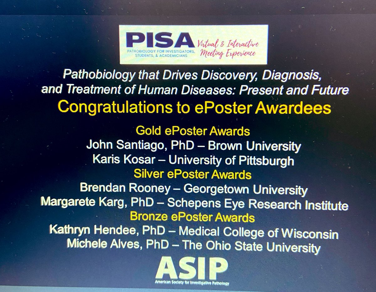 JSandersPhD's tweet photo. Congratulations to all the ePoster winners @ASIPath #PISA2020! Hope to see you all at Experimental Biology in the Spring. https://t.co/DdiSph9YAG