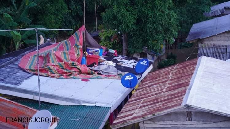 ABSCBNNews's tweet photo. TINGNAN: Sa bubong na nagpalipas ng gabi ang maraming residente sa Iraga, Solana sa Cagayan dahil lubog pa rin sa baha ang kanilang bahay.

Mas pinili na lang umano ng mga ito na doon manatili para mabantayan din ang kanilang ari-arian. | (Kuha ni Francis Jorque) via Harris Julio https://t.co/4Uf4FCfMG2
