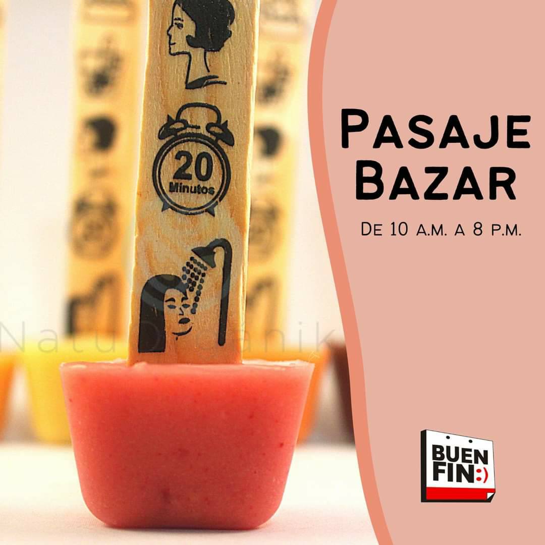 Natuorganika 
#BuenFin #SomosPasajeBazar
#JuntosSomosMasFuertes
🗓 14 y 15 de noviembre
De 10 am a 8 pm el sábado
De 10 am a 7 pm el domingo

📍Madero 6, #CentroHistorico #CDMX
#PasajeBazar
Se parte de nuestra familia de expositores
Informes por whatsapp al: 55 5144 6819