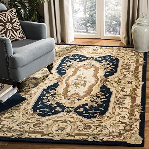 Safavieh Empire Collection EM824B Handmade Wool Area Rug, 8 3 x 11 , Navy Beige deanlevin.info/safavieh-empir…