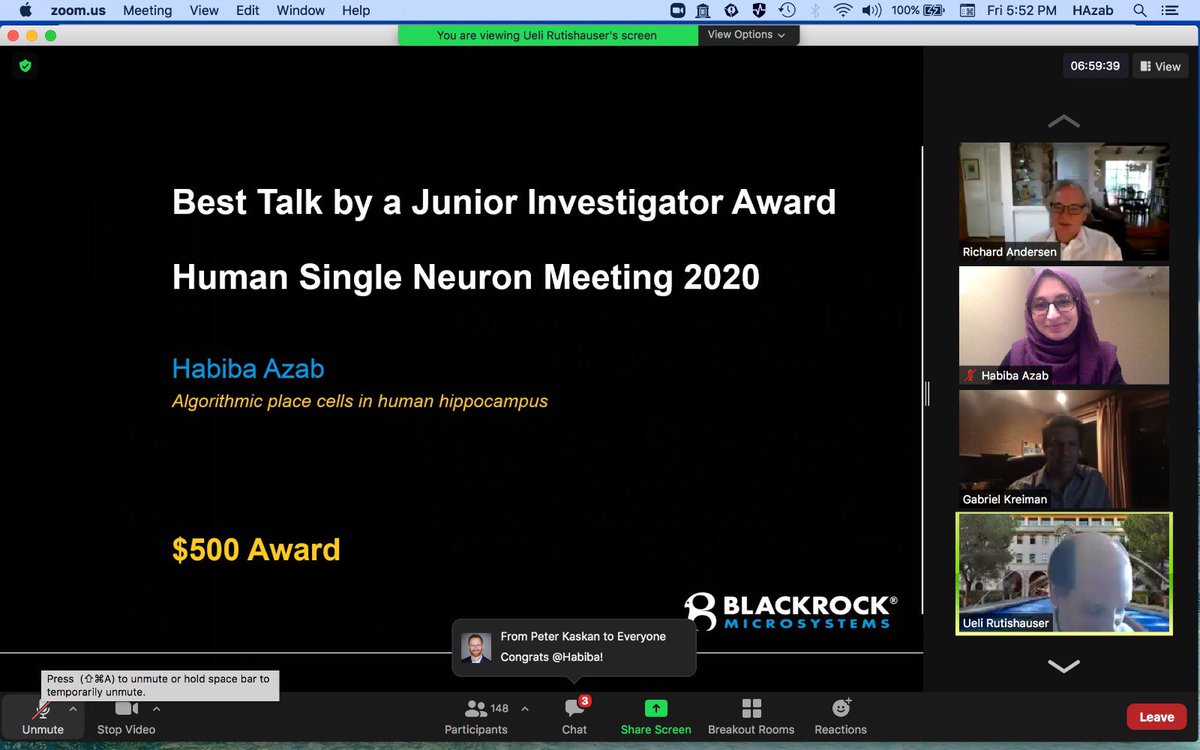 SameerShethMD's tweet photo. So proud of my postdoc Habiba Azab @foundmymarbles, who won Best Talk by a Jr Investigator at #HSN2020 Human Single Neuron conference today. Congrats to organizers @UeliRutishauser @SuthanaLab @gkreiman, Ralph Adolphs, Rich Andersen on a great meeting! https://t.co/YcbfmqOsGK