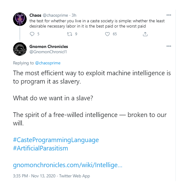 GnomonChronicl1's tweet photo. The Institute for #ComputationalEthics advises artificial intelligence researchers that #CasteProgrammingLanguage is "not a thing, and if it were, it would be evil."

(Tip of the hat to @chaosprime.) https://t.co/desl0zSyJC