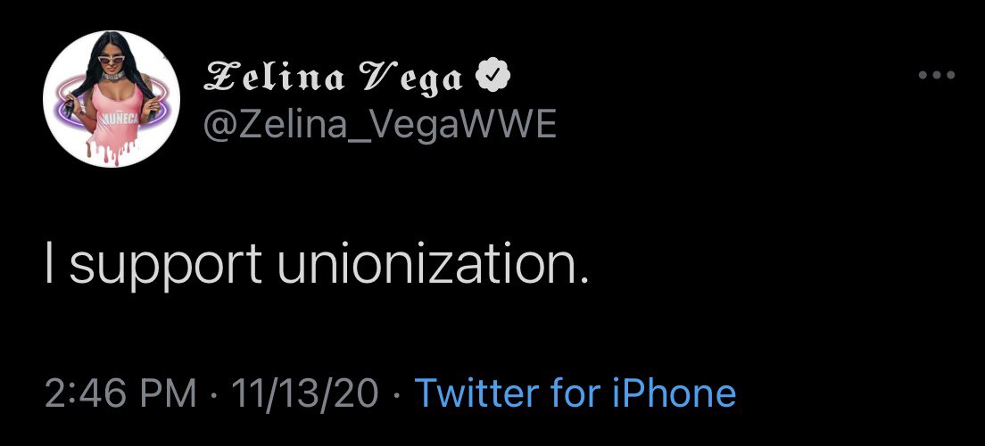 WWE has released Zelina Vega

Vega was released 10 minutes after tweeting “I support unionization.”