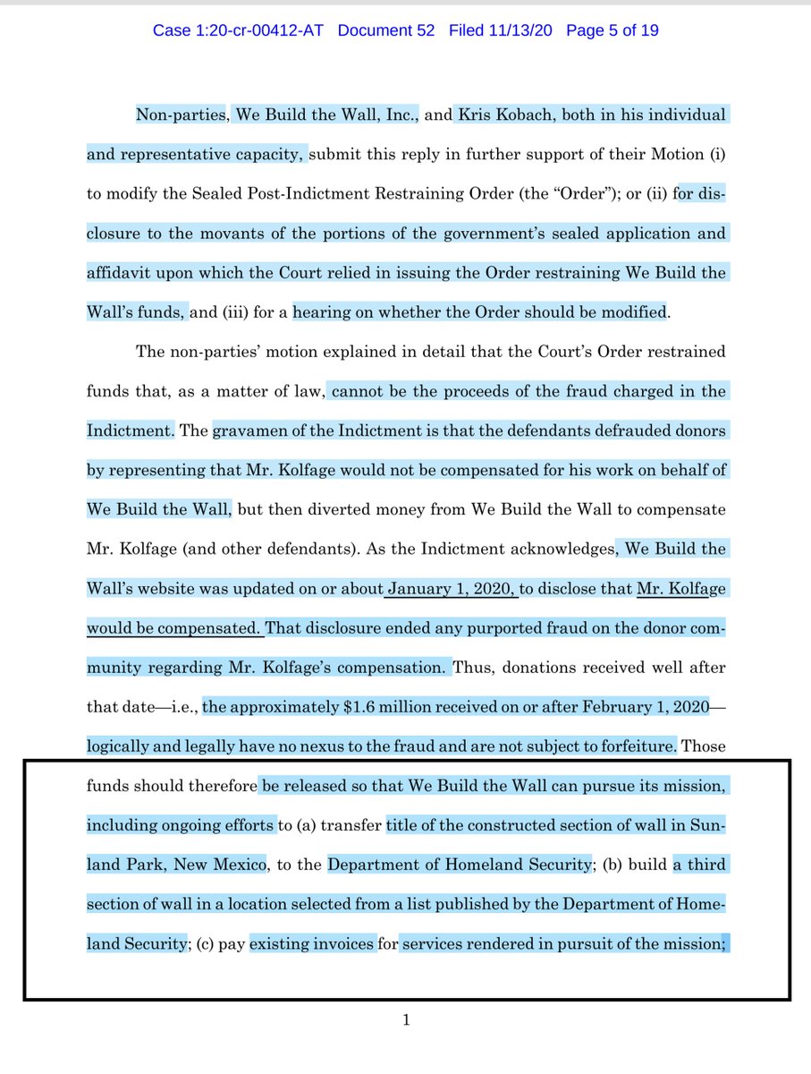 WHOAWHOA - you mean to tell me  @KrisKobach1787  @WeBuildtheWall are “transferring property” to  @DHSgov  @DHS_Wolf what is this madness?See black box on page 1WTFINGF Also this is a bonkers filing & its a non-sequitur argument set-forthThe bleep is this https://ecf.nysd.uscourts.gov/doc1/127127974440