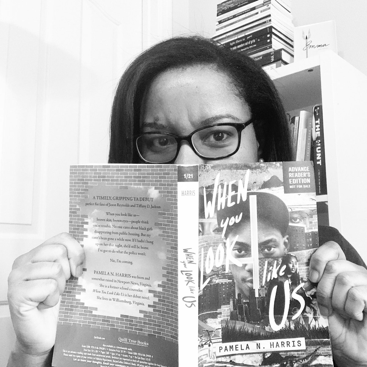 RacquelHenry's tweet photo. The amount of pride I felt when this came through the mail &amp; I held it in my hands...@pamharriswrites you did it, sis! Proud to say this is my #fridayreads! Can’t wait for the rest of the world to catch up to what I’ve always known about your work. WHEN YOU LOOK LIKE US! #yalit https://t.co/cDK77K8BDw