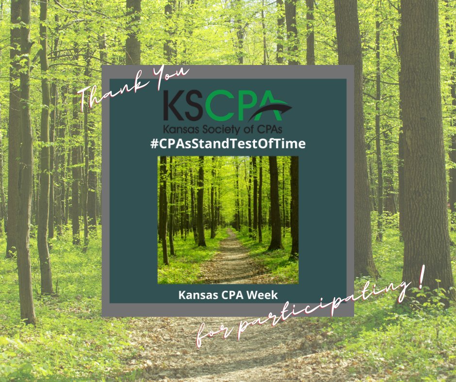 KSCPANews's tweet photo. It has been a crazy year but accountants have stood tall and proud during the adversity of 2020. Culminating the year with a weeklong celebration of CPAs, the work you do, and the accounting profession.
Thank You for making the week special!
#cpasstandtestoftime https://t.co/7ZSC5yJEqo