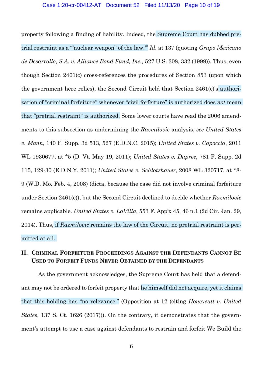 This is one of the most batshit crazy filings I’ve readNever mind we are talking about KKKobachIndictment “charges money laundering, which is a predicate crime for criminal forfeiture 18 USC § 982(a)(1), the funds in We Build the Wall’s accounts are necessarily and logically”