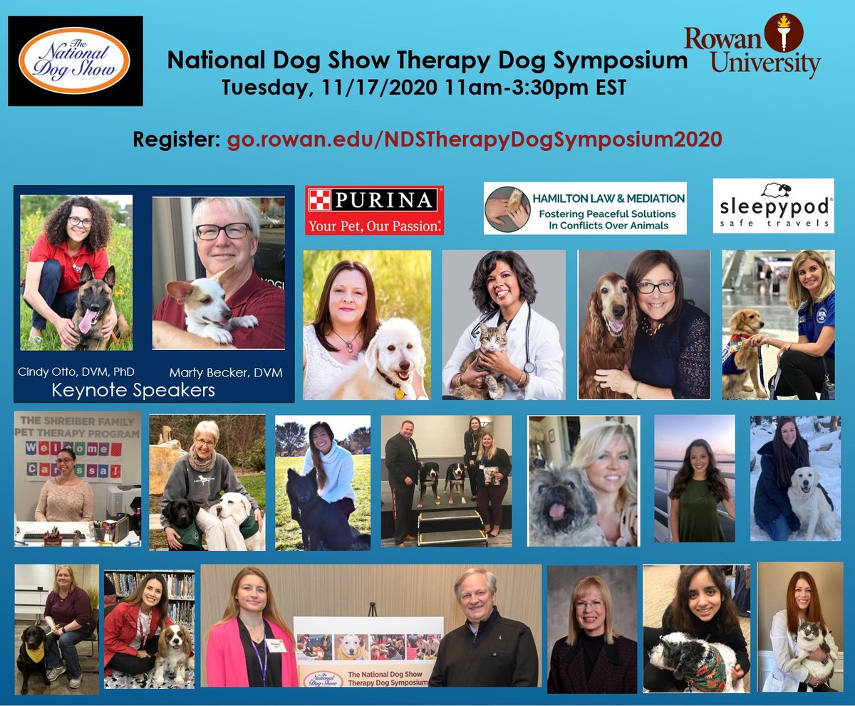 RowanPetTherapy's tweet photo. Register now for the @TheNatlDogShow Therapy Dog Symposium at Rowan University (this Tues, 11/17, all virtual from anywhere). https://t.co/RROuFGhGfR
@fearfreepets @PennVetWDC #VirtualPetTherapy #RowanAtHome #RowanUniversity #TherapyDogs #NationalDogShow @Purina @sleepypod https://t.co/tvEWWxcQE4