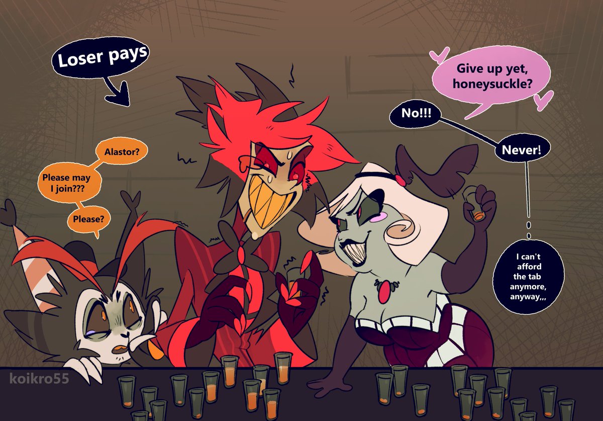 MallowtonMouse's tweet photo. ✨ #almimzyweek ✨ #HazbinHotel 

Alastor is so competitive-- but he's not actually good enough at anything to justify it, lol. Husk being a baby, also😿

#HazbinHotelFanart #HazbinHotelHusk #Mimzy #radiohusk

Bonus Aftermath in the Reply 👇 https://t.co/qaojrA4rbQ