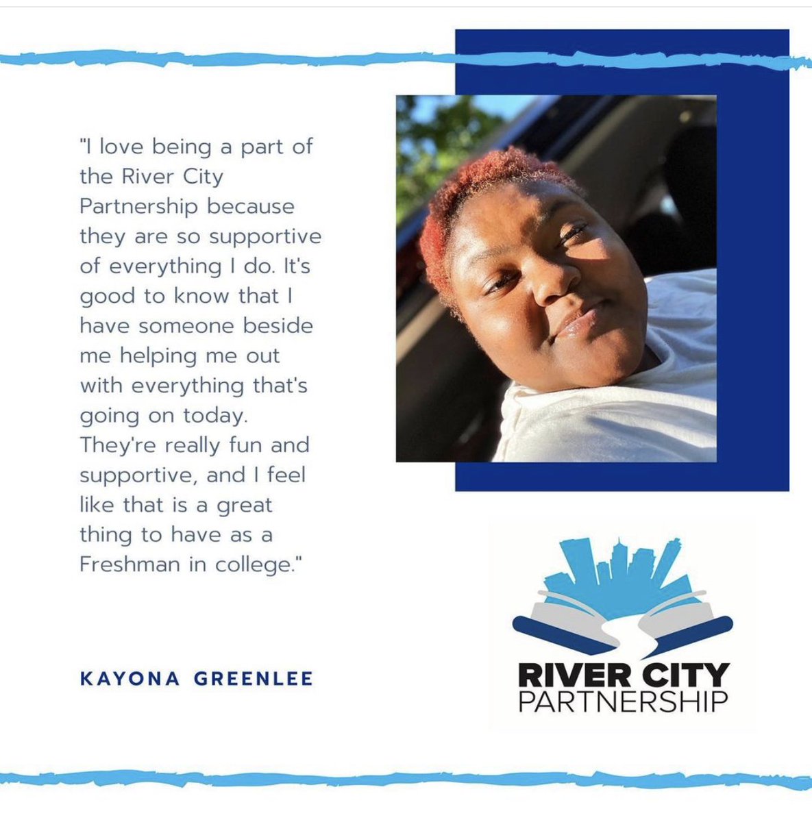 UofMRCP's tweet photo. Kayona  Greenlee is an Amazing River City Undergraduate Teacher Scholars. Through these Unprecedented times, She prevailed &amp; is passionate about teaching. Join our scholars at Memphis.educator/rcp 💙🐯 #RiverCityPartnership #UniversityofMemphis #UofMEducation #Equity&amp;Inclusion https://t.co/iWQwXlprjE