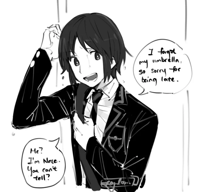 (High school AU) wet hair 