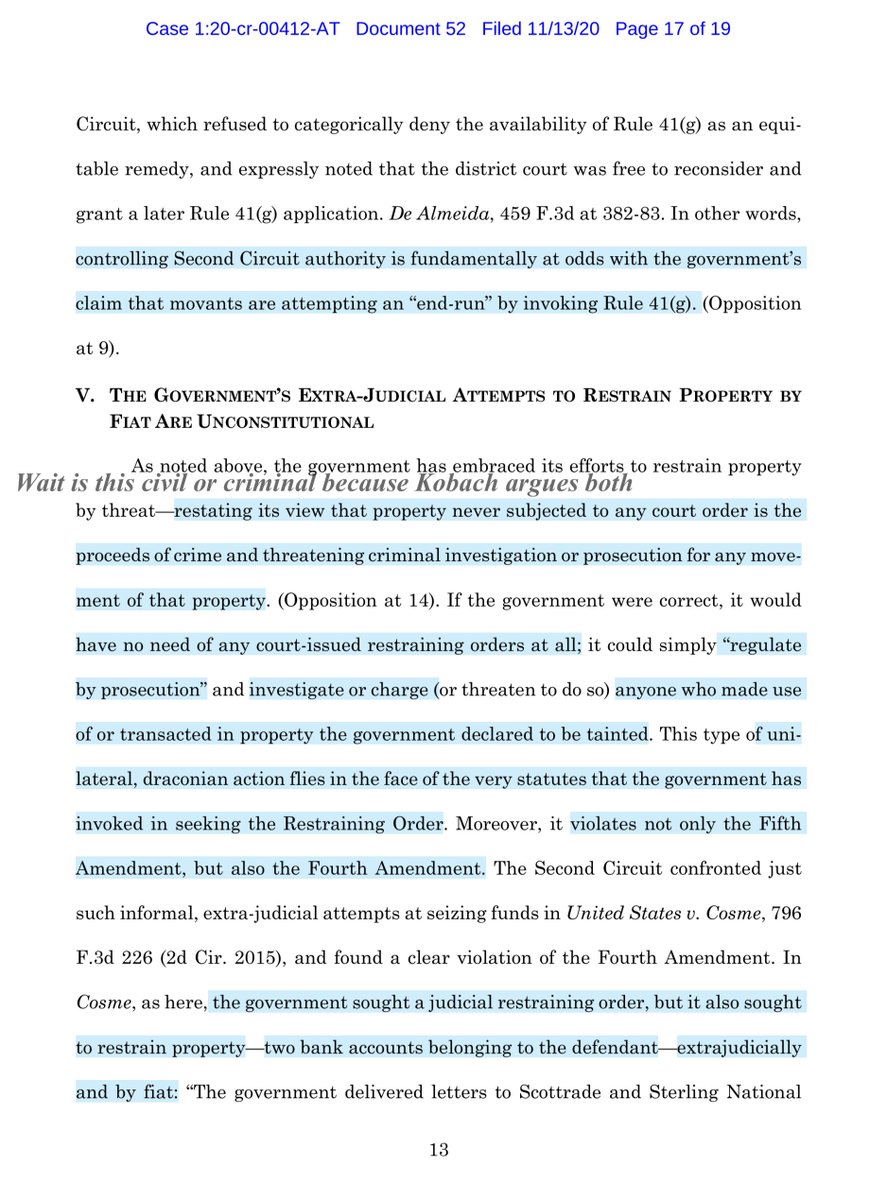 Holy CRAP how is  @KrisKobach1787 STILL allowed to practice law?“ The Motion is directed at the government’s inability to establish probable cause to believe that all of the funds restrained are the proceeds of the charged crimes...”I feel less smart  https://ecf.nysd.uscourts.gov/doc1/127127974440