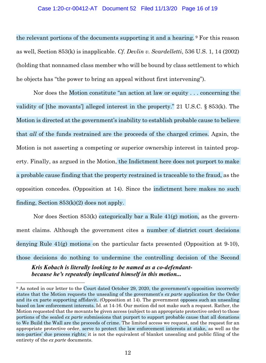 Holy CRAP how is  @KrisKobach1787 STILL allowed to practice law?“ The Motion is directed at the government’s inability to establish probable cause to believe that all of the funds restrained are the proceeds of the charged crimes...”I feel less smart  https://ecf.nysd.uscourts.gov/doc1/127127974440