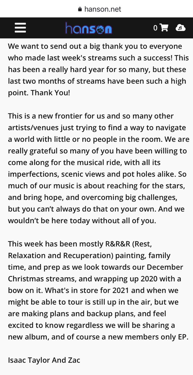 Many Hanson fans expressed frustration that the band gave statements to  @VICE when they had never addressed the issues directly with fans. Hanson just released a new newsletter, ignoring the drama: “This week has been mostly R&R&R (Rest, Relaxation and Recuperation).”