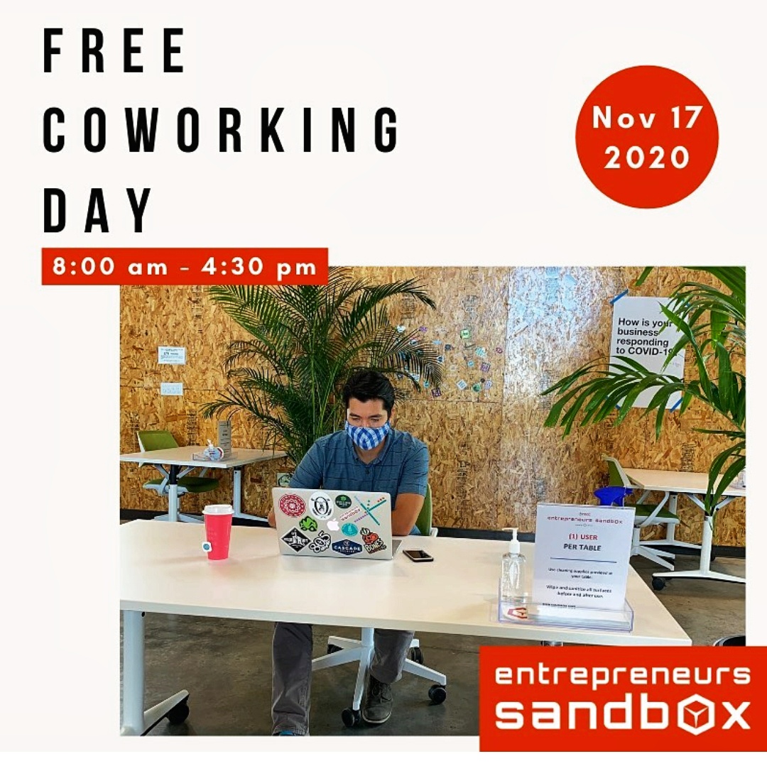 KakaakoUS's tweet photo. FREE COWORKING DAY next Tuesday November 17, 2020 at the Entrepreneurs Sandbox  
in Kakaako Makai
#coworking #coworkingspace #entrepreneur #Entrepreneurship #Kakaako #KakaakoMakai #Hawaii https://t.co/uUj7W01hJW