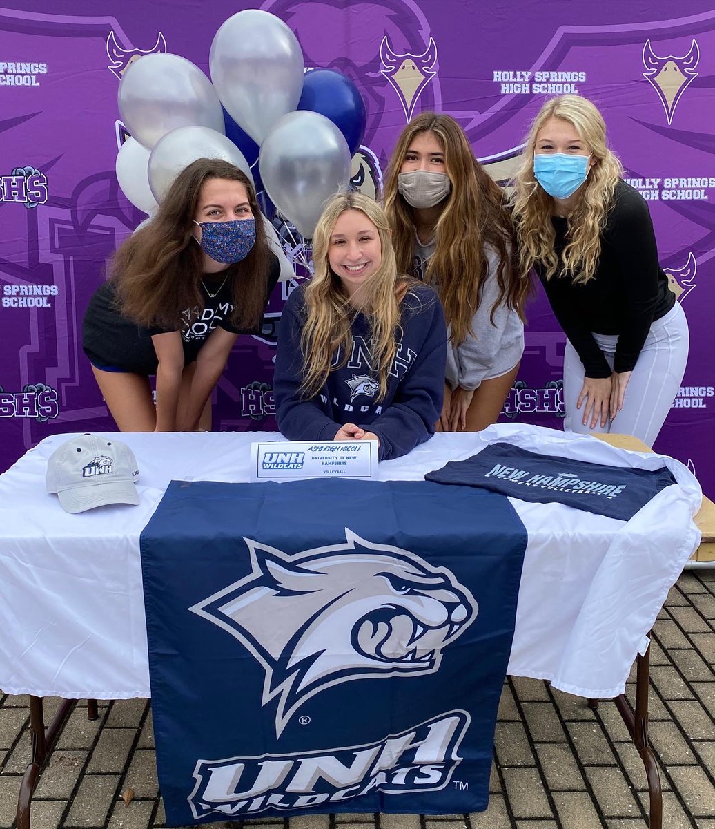 NCAcademyVB's tweet photo. Next Class of 2021 signee is Ashleigh Nicoll! Ashleigh has been a member of the #ncacademyfamily for the last 5 years! She’ll be attending the University of New Hampshire in the fall! FUN FACT: UNH is also Ashleigh’s dad’s Alma mater! 💙 #gowildcats #Academy18Diamond https://t.co/s6bmIVqhXM