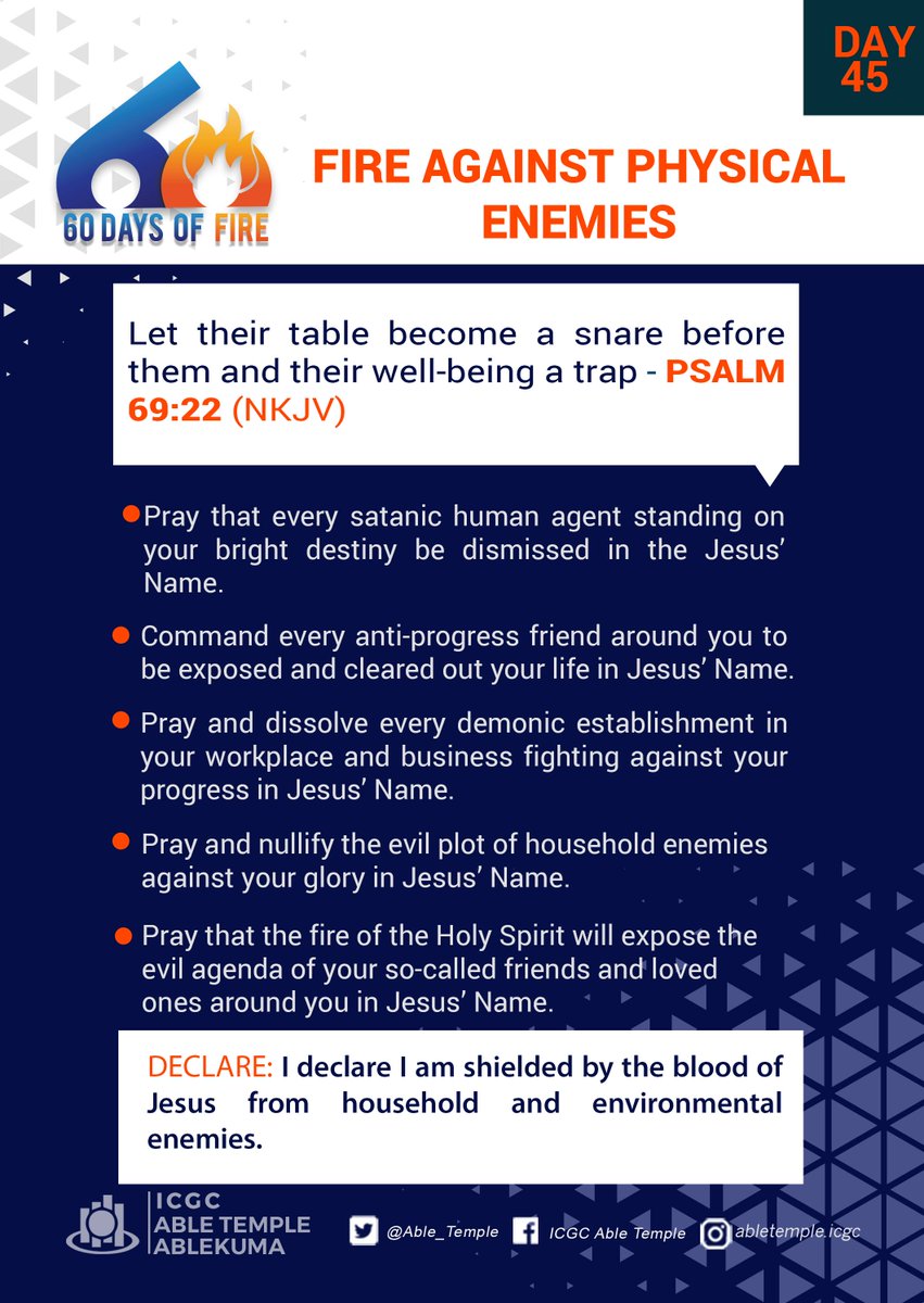 Able_Temple's tweet image. Day 45
#FireAgainstPhysicalEnemies
#60DaysofFasting 
#ICGCAbleTemple
#WeAreICGC