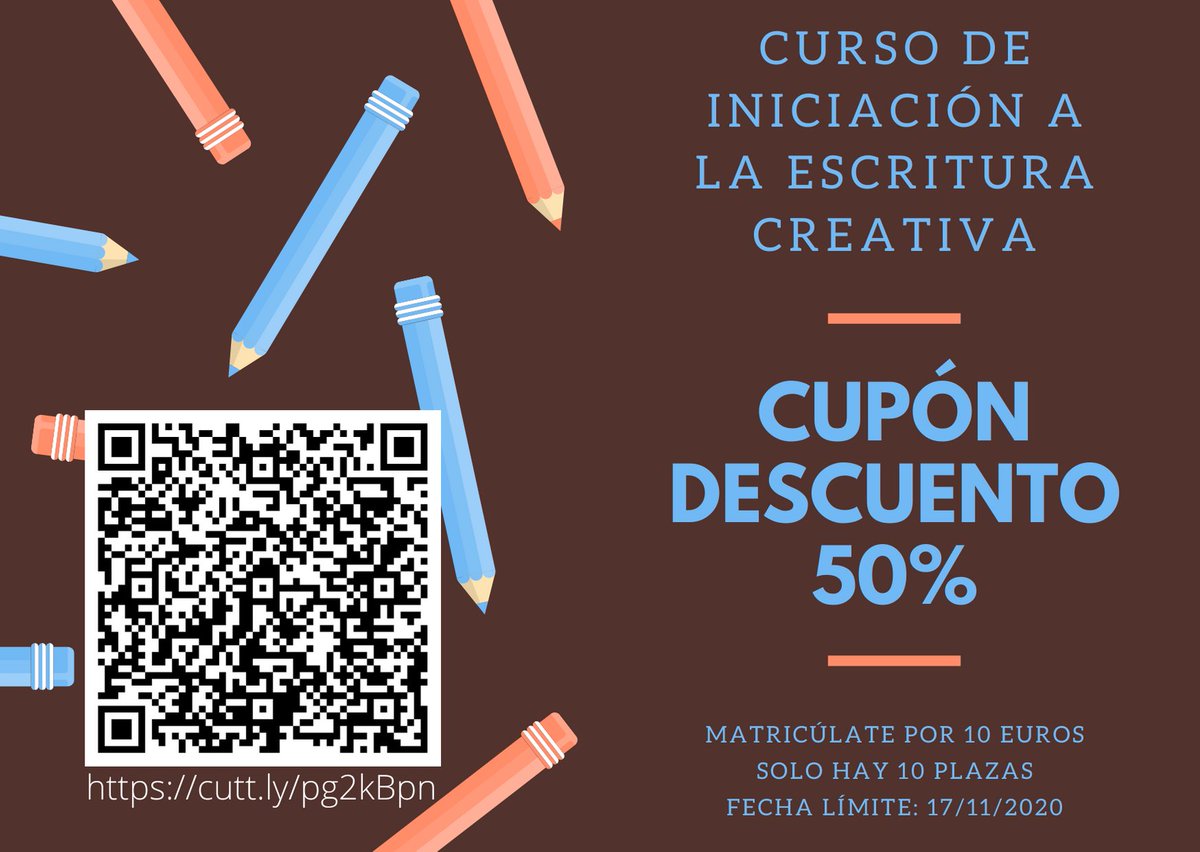 Javi_Navas_Llor's tweet photo. Cupón de descuento del curso de iniciación a la escritura creativa de Primaria Online Academia. Matricúlate por 10 euros con el cupón: X2BEWU3K. Hay 10 plazas hasta el 17/11/2020: https://t.co/NfWgIxSX3V
#escritores #escribir #escrituracreativa #primariaonline #cursosonline https://t.co/ayHgsEpFtW