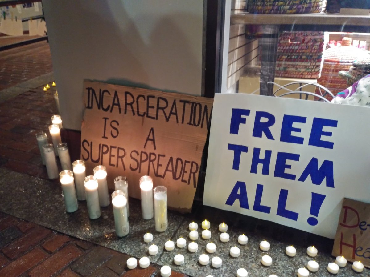 Workers were instructed to use alternate exits to avoid our protest but our message is clear: <a href="/MassDPH/">Mass. Public Health</a> needs to step in to save the people incarcerated in <a href="/MACorrections/">MA Corrections</a> and county jails. Prisoners are still MA residents &amp; *PEOPLE* &amp; must be protected. #FreeThemAllForPublicHealth