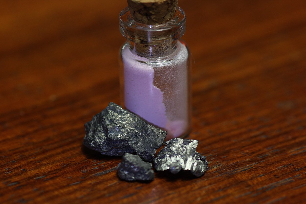 Erbium  #elementphotos. Pink compound is erbium oxide (Er2O3).