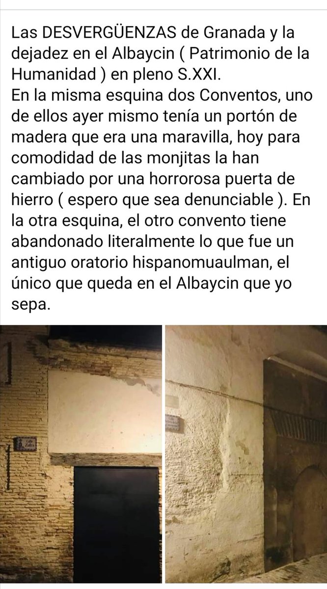 ‼️SOS ALBAYZÍN‼️
<a href="/policia/">Policía Nacional</a> <a href="/Policia_Granada/">Un policía local de Granada 2.0</a> <a href="/PoliciaGr/">Policía Local de Granada</a> <a href="/aytogr/">Ayuntamiento de Granada</a> <a href="/AgenciaAlbaicin/">Agencia Albaicín</a> <a href="/CulturaAND/">Cultura Junta de Andalucía</a> <a href="/CulturaCuenta/">➧ Agencia Andaluza de Instituciones Culturales</a> <a href="/culturagob/">Ministerio de Cultura</a> @RealejoGranada @PodemosIUGrana <a href="/granadapsoe/">PSOE Granada Capital</a> <a href="/CsGranada/">CS Granada</a> <a href="/RegionGranada/">Región de Granada</a> <a href="/DefensaGranada/">Defensa del Patrimonio de Granada</a> <a href="/granadadenuncia/">Granada Denuncia</a> <a href="/COPEGranada/">COPE Granada</a> <a href="/IndeGranada/">El Independiente de Granada</a> 
facebook.com/groups/5218089…